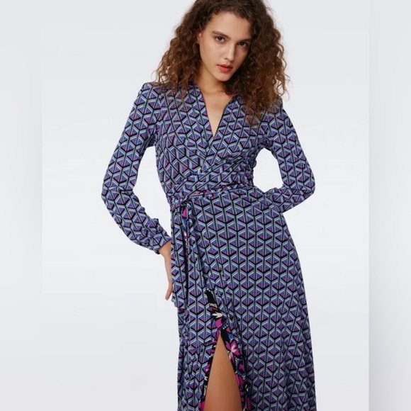 NWT, DIANE VON FURSTENBERG Phoenix Reversible Mesh Wrap Dress, Sz M - Picture 1 of 15